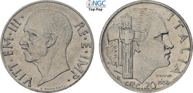 Regno d'Italia, Vittorio Emanuele III (1900-1943), 20 Centesimi 1938 Prova, RRRRR Ni 21,5 mm, 4 g, di massima rarità, in Slab NGC MS64 Top Pop (cert. ...