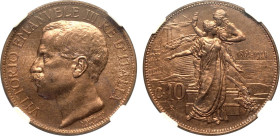 Regno d'Italia, Vittorio Emanuele III (1900-1943), 10 Centesimi 1911, Cu 30 mm, 10 g, eccezionale in rame rosso, FDC