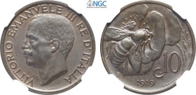 Regno d'Italia, Vittorio Emanuele III (1900-1943), 10 Centesimi 1919, Cu 22,5 mm, 5,4 g, conservazione inusuale, in Slab NGC MS65 BN (only 2 coins is ...