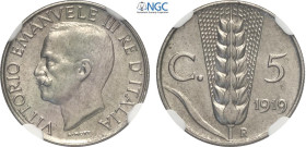 Regno d'Italia, Vittorio Emanuele III (1900-1943), 5 Centesimi 1919 Prova, Rara Pag-373 Fe-Ni 17 mm 2 g, in Slab NGC MS65 (only 1 coin is graded highe...