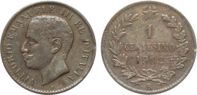 Regno d'Italia, Vittorio Emanuele III (1900-1943), Centesimo 1902, RRR Cu 15 mm, 0,94 g, BB