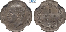 Regno d'Italia, Vittorio Emanuele III (1900-1943), Centesimo 1902, RRR Cu 15 mm, 1 g, in Slab NGC MS64 BN