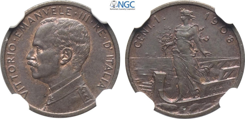 Regno d'Italia, Vittorio Emanuele III (1900-1943), Centesimo 1908 Italia su Pror...