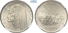 Repubblica Italiana, Monetazione in Lire (1946-2001), 500 Lire 1965 Prova, RR Ag 29 mm, 11 g, in Slab NGC MS65