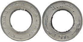 Repubblica Italiana, Monetazione in Lire (1946-2001), 500 Lire sd (1982-1995) senza tondello centrale, Ac 25,8 mm, 3,53 g, FDC