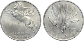 Repubblica Italiana, Monetazione in Lire (1946-2001), 10 Lire 1947, RRR It 29 mm, 3 g, graffietti al dritto altrimenti q.FDC