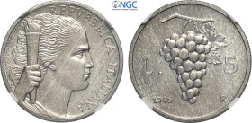 Repubblica Italiana, Monetazione in Lire (1946-2001), 5 Lire 1946, RR It 26,7 mm, 2,5 g, in Slab NGC MS64
