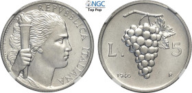 Repubblica Italiana, Monetazione in Lire (1946-2001), 5 Lire 1946, RR It 26,7 mm, 2,5 g, in Slab NGC MS65 Top Pop (cert. 6635679018)
