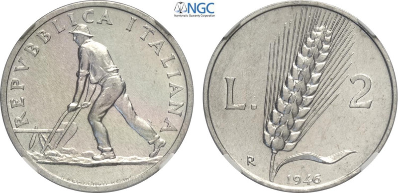Repubblica Italiana, Monetazione in Lire (1946-2001), 2 Lire 1946, Rara It 24,1 ...