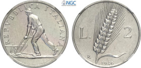 Repubblica Italiana, Monetazione in Lire (1946-2001), 2 Lire 1946, Rara It 24,1 mm, 1,74 g, in Slab NGC AU58