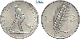 Repubblica Italiana, Monetazione in Lire (1946-2001), 2 Lire 1946, Rara It 24,1 mm, 1,74 g, in Slab NGC MS65
