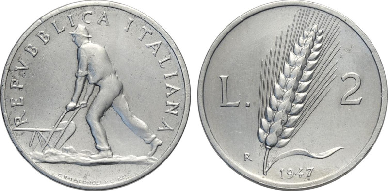 Repubblica Italiana, Monetazione in Lire (1946-2001), 2 Lire 1947, RR It 24,1 mm...