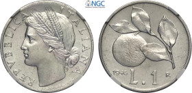 Repubblica Italiana, Monetazione in Lire (1946-2001), Lira 1946, Rara It 21,6 mm, 1,25 g, in Slab NGC MS64