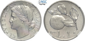 Repubblica Italiana, Monetazione in Lire (1946-2001), Lira 1946, Rara It 21,6 mm, 1,25 g, eccezionale, in Slab NGC MS66 Top Pop (cert. 8358615008)