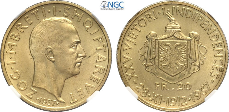 Albania, Ahmet Bey Zogu (1925-1939), 20 Franga Ari 1937-R, Roma, Au 21 mm, 6,45 ...