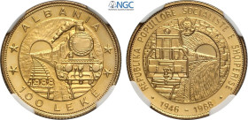 Albania, Socialist Republic (1945-1990), 100 Leke 1988, Budapest mint, RRR Varesi-195, Au 21 mm, 6,45 g, in Slab NGC PF66 Ultra Cameo