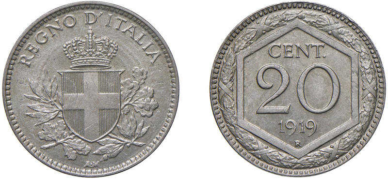 VITTORIO EMANUELE III (1900-1943) - 20 centesimi 1919, esagono.
Nickel - 4,00 g...