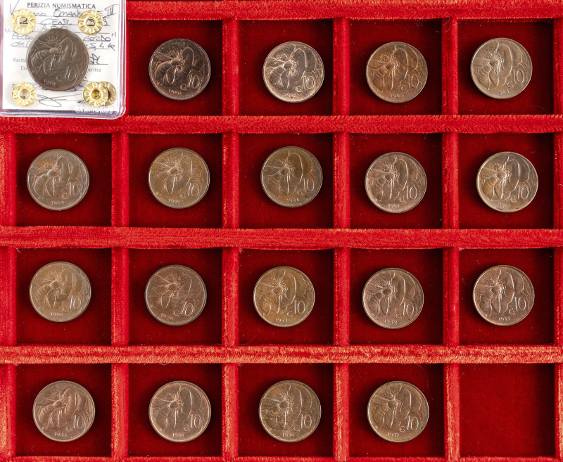 VITTORIO EMANUELE III (1900-1943) - 10 centesimi 'ape', serie delle 19 emissioni...