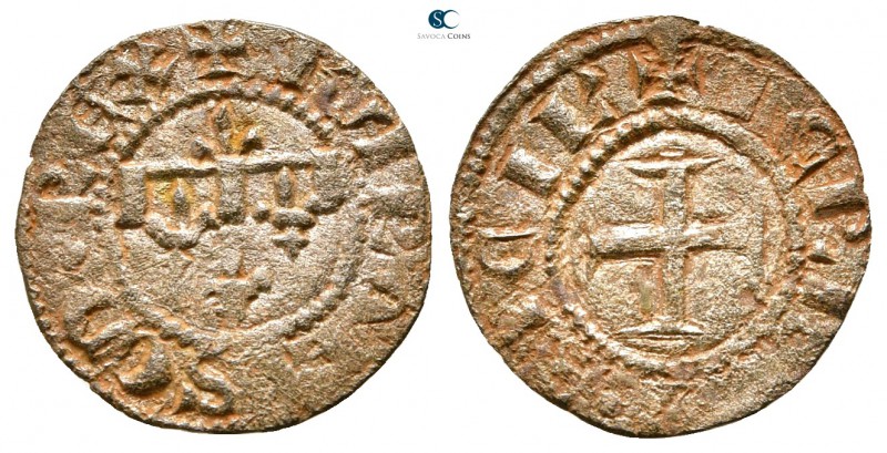 Charles II Anjou AD 1285-1309. Napoli 
Denaro Gherardino BI

14 mm.,0,41 g.
...