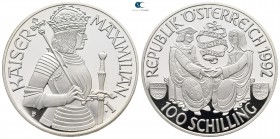 Austria.  AD 1992. Kaiser Maximilian I.. 100 Schilling