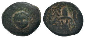 KINGS OF MACEDON, Philip III Arrhidaios (Circa 323-317 BC) AE Obv: Macedonian shield, with facing gorgoneion on boss. Rev: B-A. Macedonian helmet; dou...
