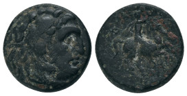 KINGS OF MACEDON. Kassander. (305-298 BC). AE. Pella mint(?) Obv: Head of Herakles right, wearing lion's skin headdress Rev: BAΣIΛEΩΣ KAΣΣANΔPOY. Ride...