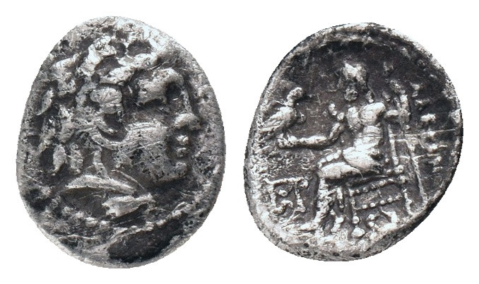 KINGS of MACEDON. Alexander III The Great. (336-323 BC). AR. Obol Obv:Head of He...