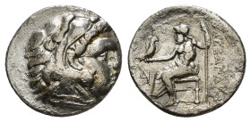 KINGS of MACEDON. Alexander III "the Great" 336-323 BC, Drachm, AR Obv : Head of Herakles right, wearing lion skin.
Rev : AΛEΞANΔPOY. Zeus seated lef...