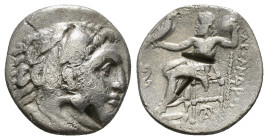 KINGS of MACEDON. Alexander III "the Great" 336-323 BC, Drachm, AR Obv : Head of Herakles right, wearing lion skin.
Rev : AΛEΞANΔPOY. Zeus seated lef...