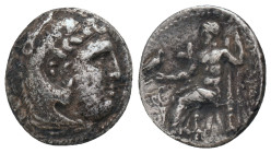 KINGS of MACEDON. Alexander III "the Great" 336-323 BC, Drachm, AR Obv : Head of Herakles right, wearing lion skin.
Rev : AΛEΞANΔPOY. Zeus seated lef...