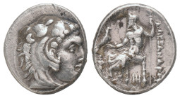 KINGS of MACEDON. Alexander III "the Great" 336-323 BC, Drachm, AR Obv : Head of Herakles right, wearing lion skin.
Rev : AΛEΞANΔPOY. Zeus seated lef...