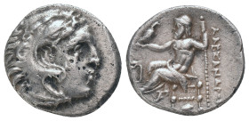 KINGS of MACEDON. Alexander III "the Great" 336-323 BC, Drachm, AR Obv : Head of Herakles right, wearing lion skin.
Rev : AΛEΞANΔPOY. Zeus seated lef...