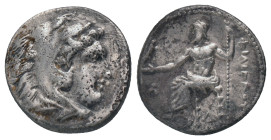 KINGS OF MACEDON. Alexander III 'the Great' (336-323 BC). Drachm. Lampsakos.
Obv: Head of Herakles right, wearing lion skin.
Rev: ΑΛΕΞΑΝΔΡΟΥ.
Zeus ...