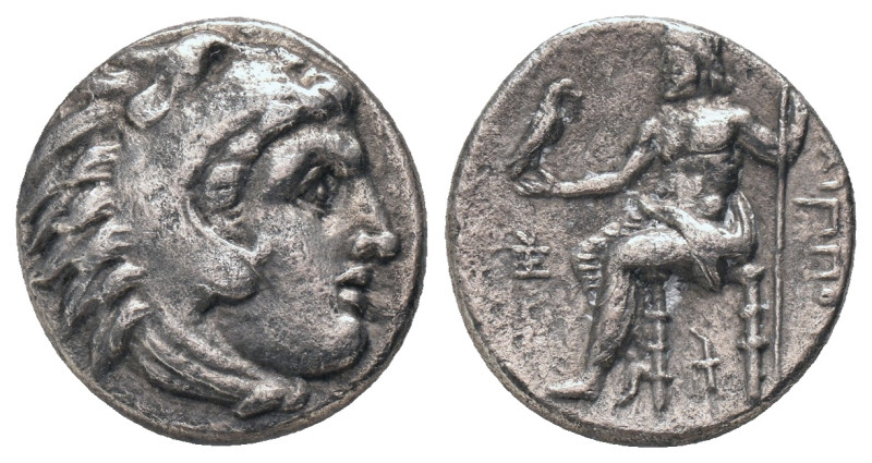 KINGS of MACEDON. Alexander III "the Great" 336-323 BC, Drachm, AR. Kolophon Obv...