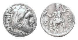 KINGS of MACEDON. Alexander III "the Great" 336-323 BC, Drachm, AR Obv : Head of Herakles right, wearing lion skin.
Rev : AΛEΞANΔPOY. Zeus seated lef...