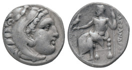 KINGS of MACEDON. Alexander III "the Great" 336-323 BC, Drachm, AR Obv : Head of Herakles right, wearing lion skin.
Rev : AΛEΞANΔPOY. Zeus seated lef...