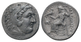 KINGS of MACEDON. Alexander III "the Great" 336-323 BC, Drachm, AR Obv : Head of Herakles right, wearing lion skin.
Rev : AΛEΞANΔPOY. Zeus seated lef...