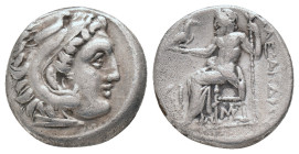 KINGS of MACEDON. Alexander III "the Great" 336-323 BC, Drachm, AR Obv : Head of Herakles right, wearing lion skin.
Rev : AΛEΞANΔPOY. Zeus seated lef...