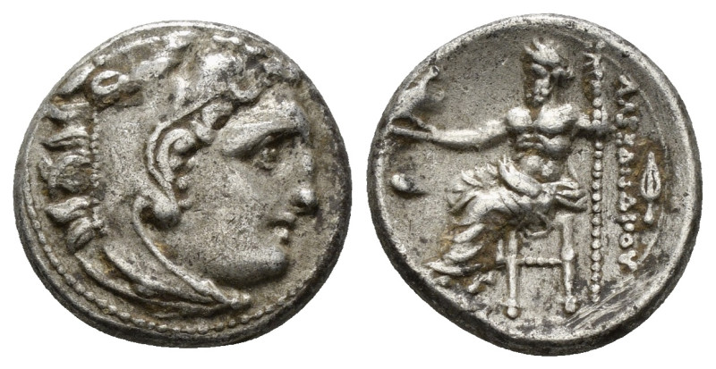 KINGS of MACEDON. Alexander III "the Great" 336-323 BC, Drachm, AR. Kolophon Obv...