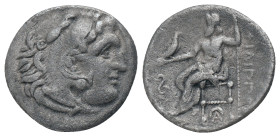 KINGS of MACEDON. Alexander III "the Great" 336-323 BC, Drachm, AR. Lampsakos Obv : Head of Heracles right, wearing lion skin headdress, paws tied bef...