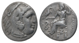 KINGS of MACEDON. Alexander III "the Great" 336-323 BC, Drachm, AR. Lampsakos Obv : Head of Heracles right, wearing lion skin headdress, paws tied bef...