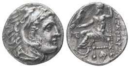 KINGS of MACEDON. Alexander III "the Great" 336-323 BC, Drachm, AR. Kolophon. Struck under Antigonos I Monophthalmos Obv : Head of Herakles right, wea...