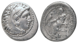 KINGS of MACEDON. Alexander III "the Great" 336-323 BC, Drachm, AR. Lampsakos Obv : Head of Heracles right, wearing lion skin headdress, paws tied bef...