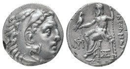 KINGS of MACEDON. Alexander III "the Great" 336-323 BC, Drachm, AR Obv : Head of Herakles right, wearing lion skin.
Rev : AΛEΞANΔPOY. Zeus seated lef...