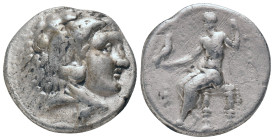 KINGS of MACEDON. Alexander III "the Great" 336-323 BC, Tetradrachm, AR
Obv: Head of Herakles right, wearing lion skin
Rev: AΛΕΞΑΝΔΡΟΥ, Zeus seated ...