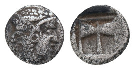 TROAS.Tenedos. (500-400 BC). AR. Obol.
Obv : Janiform head, female on left, male on right.
Rev : Double axe within incuse square.
SNG Munchen 340; ...