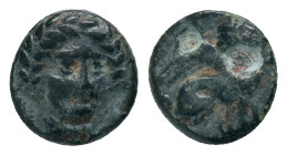 TROAS. Gergis.(4th century BC). AE.
Obv : Laureate head of Sibyl Herophile facing slightly right.
Rev : Sphinx seated right.
SNG Ashmolean 1147; SN...