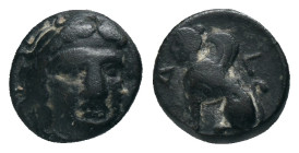 TROAS. Gergis.(4th century BC). AE.
Obv : Laureate head of Sibyl Herophile facing slightly right.
Rev : Sphinx seated light
SNG Ashmolean 1147; SNG...