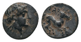 TROAS. Gargara. (Circa late 3rd - early 2nd century BC). AE.
Obv : Laureate head of Apollo right.
Rev : ΓAP. Horse prancing right, grape below.
SNG...