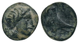 TROAS. Abydos? (4th century BC). AE Obv: Head of Apollo (?) with short hair right.
Rev: ABY, Eagle standing left, with closed wings, looking backward...